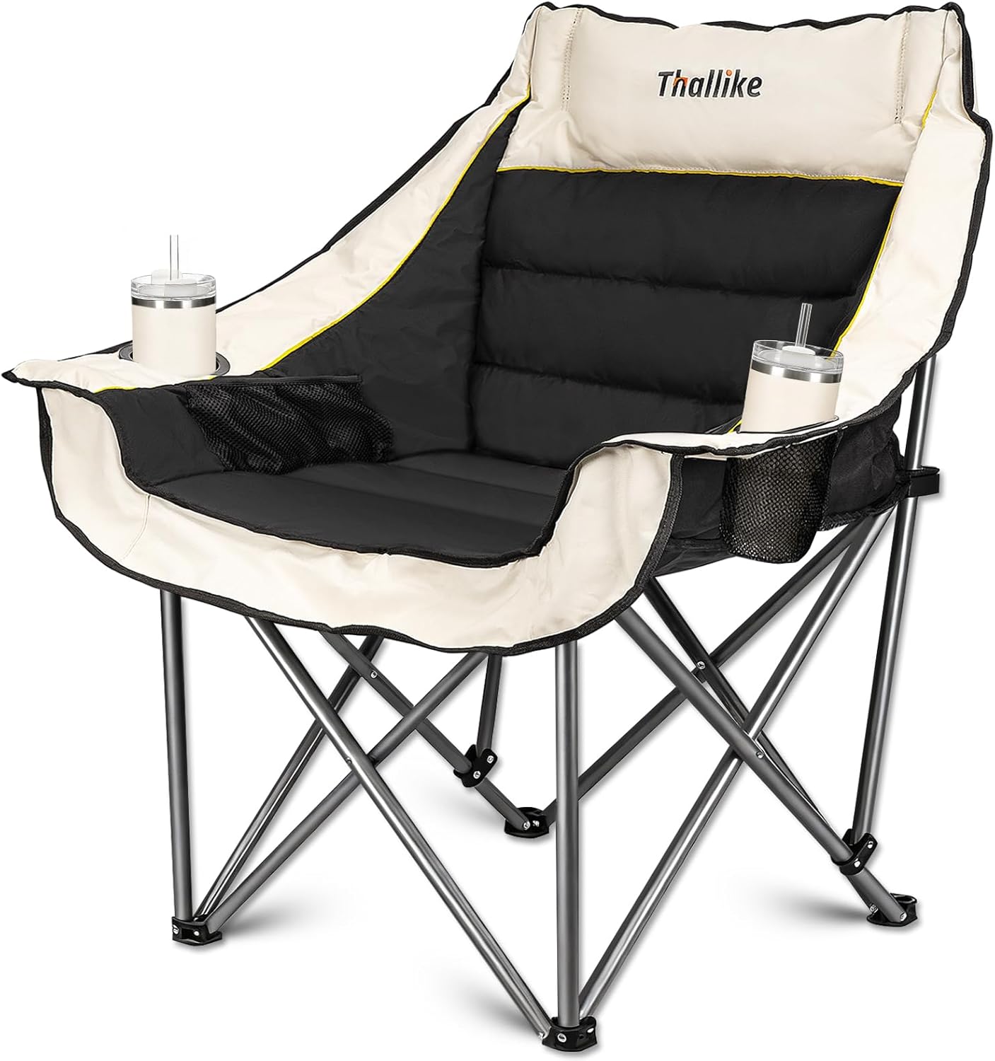 Skiennix Oversized Camping Chair - Heavy Duty Folding Design with Cup Holders & Storage Pocket | Supports 400lbs