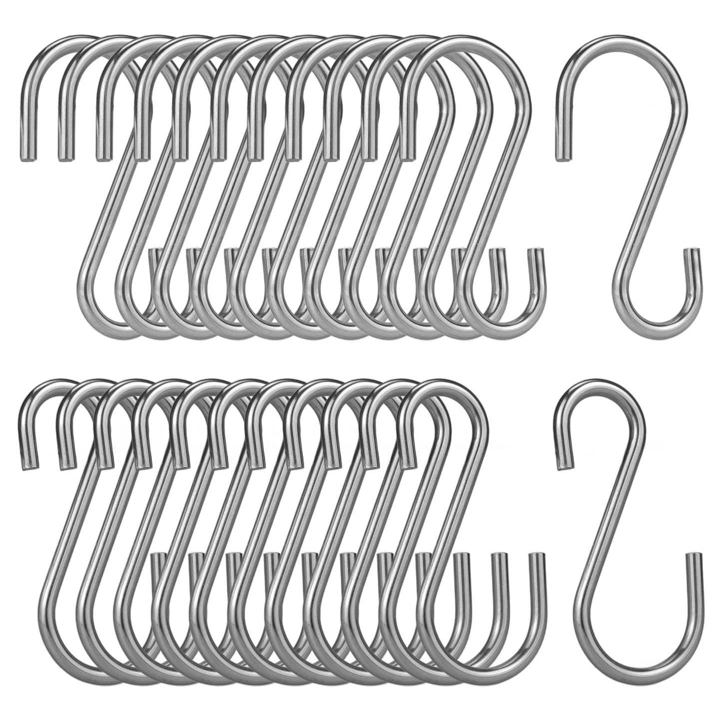 LIGHT DUST Heavy Duty Steel S Hooks - 30pcs Small Hanging Stainless Steel Metal Hooks 2-Sized Ends Hangers Standing Wire Shelf Hangers Closet Rod Shelving Utility Garage Storage Organization (Silver)