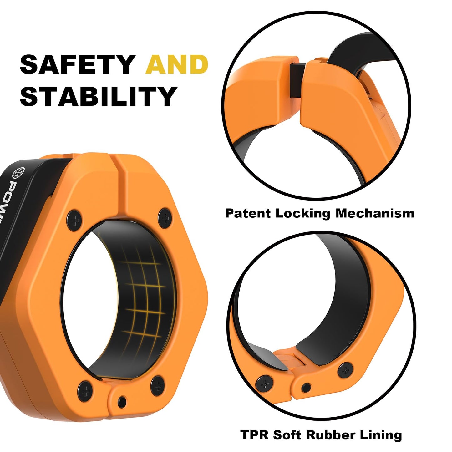 POWER GUIDANCE Barbell Collars Barbell Clips, ONLY for 2 inch Olympic Barbell Clamps, Weight Clamps Quick Release Barbell Collar for Olympic Lifts and Strength Training (Orange)