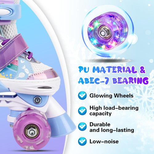 HISULIV Roller Skates for Kids Ages 5 6 8 12 Year Old 4 Size Adjustable Quad Roller Skates for Girls Boys Toddler with Light Up Wheels Best Children Gift for Beginners Indoor Outdoor Sports Purple