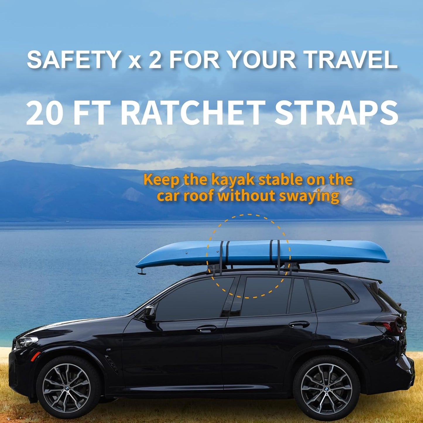 Skiennix Universal Car Soft Kayak Roof Rack Pads - Durable 20FT Tie-Down Straps & Quick Loop Straps