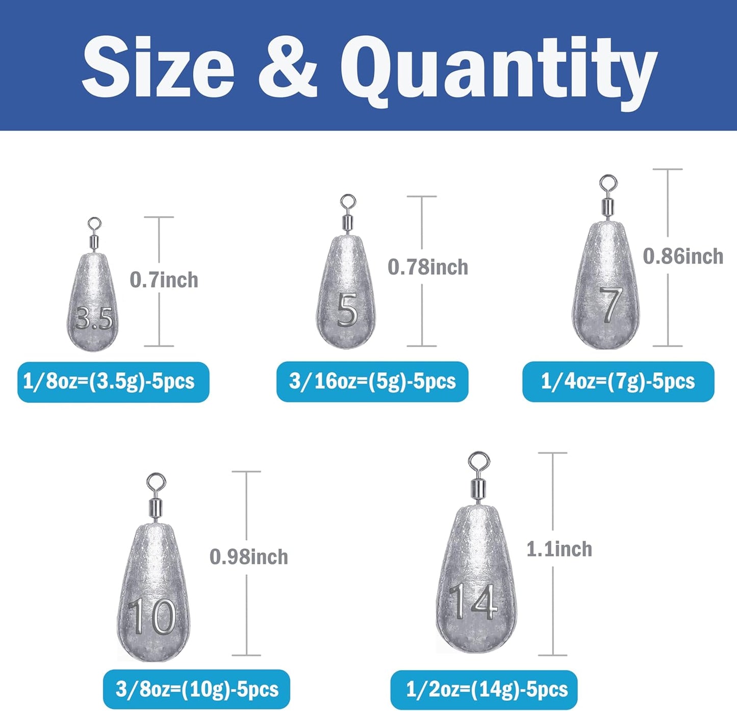 Skiennix Fishing Weights Sinkers Kit - Versatile Drop Shot Weights for Bass & Catfish | Freshwater & Saltwater
