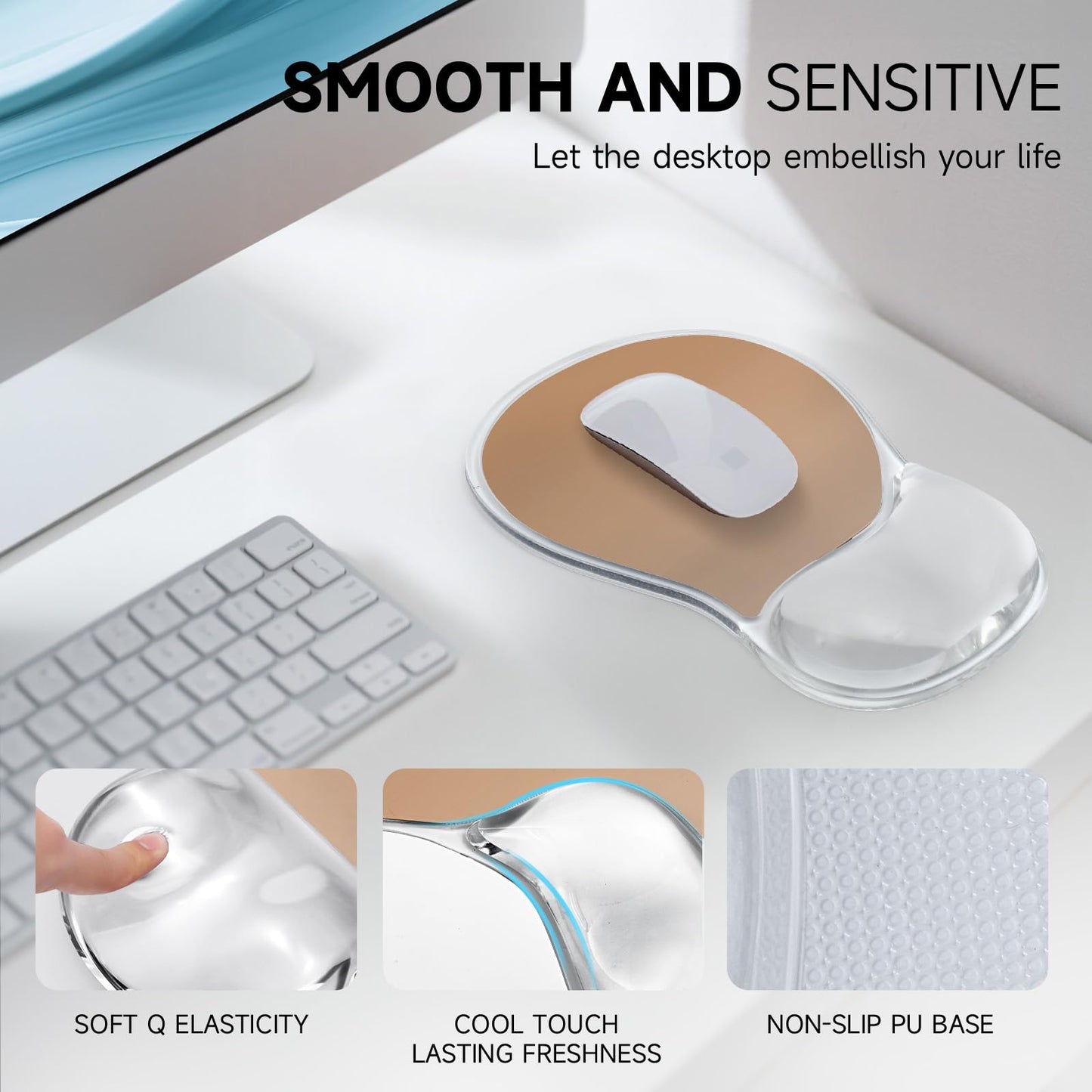 icolor Crystals Gel Wrist Rest Mouse Pads Ergonomic Mouse Mat with Memory Gel Cushion,Non-Slip PU Base Desk Skid Gel Pad for Computer Laptop,Relieves Wrist Pain (Brown)