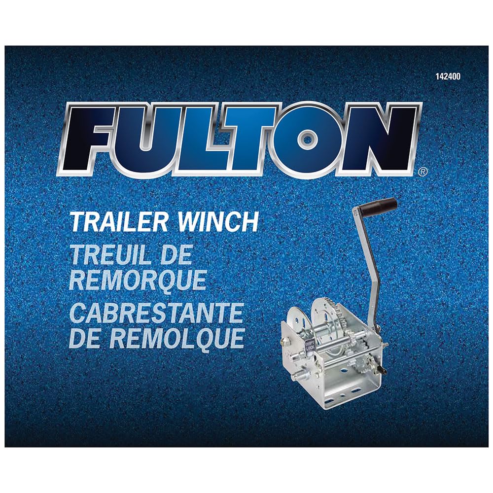 Fulton 142400 Boat Trailer Winch, 2,000 lbs. Capacity, No Strap, 10 Inch Handle, Two-Speed Hand Crank Winch, Solid Drum Gear System