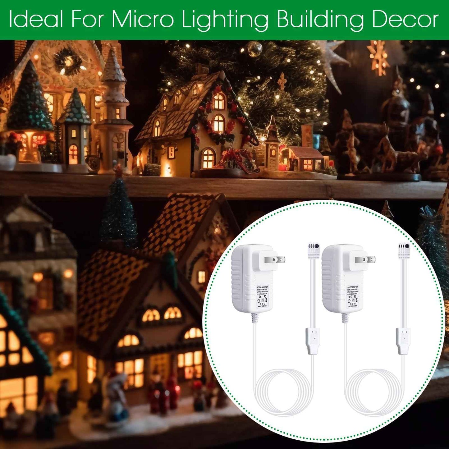 Umigy 2 Pcs 4.5v Power Adapter Compatible with Lemax Lighted Accessory Ac Dc Power Adapter for Christmas Halloween Village Lights Micro Lighting Building Decoration, White (4 Output, Bend)