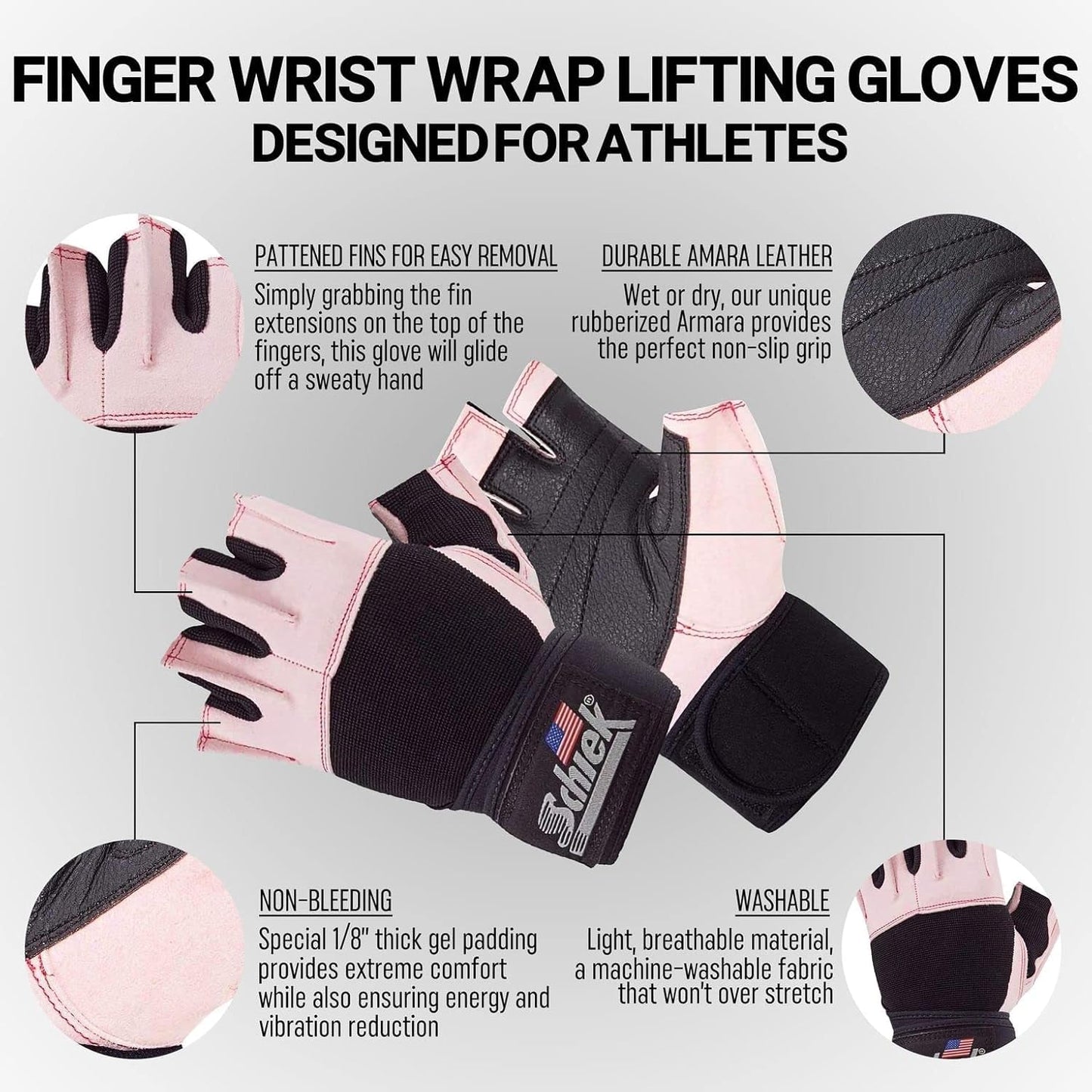 Schiek Sports Model 540 Womens Gloves - Pink Weightlifting Gloves for Women