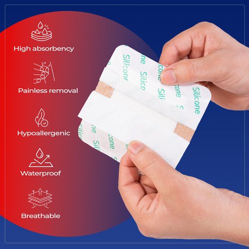 GauzeCare Silicone Foam Dressing 2x2 (Pack of 20) – Waterproof Wound Bandages with Adhesive Border, Self-Adhesive and Highly Absorbent Silicone Bandages for Effective Wound Care