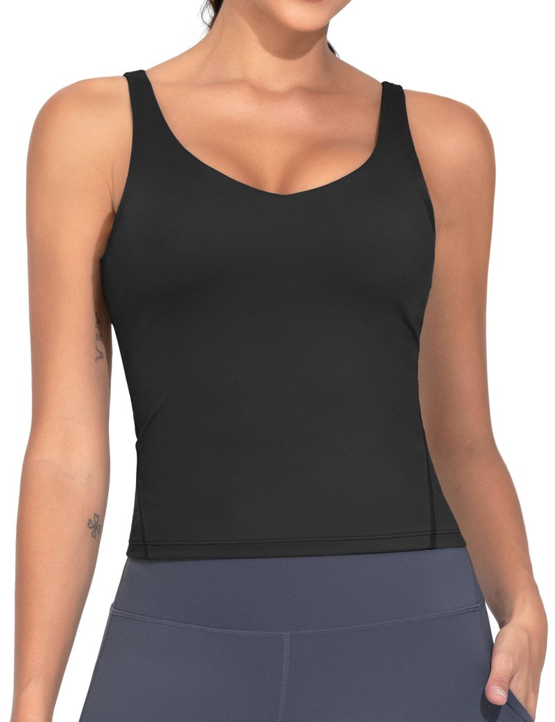 THE GYM PEOPLE Women's Longline Sports Bra Wirefree Padded Workout Yoga Tank Top Black