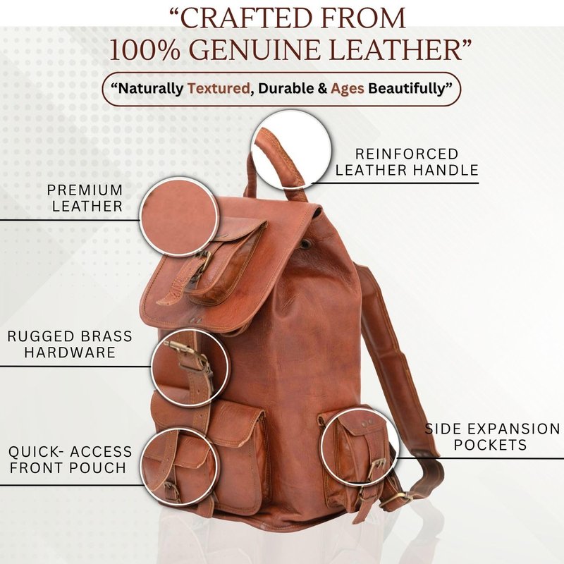 Shy Shy Let's Touch The Sky Rustic Vintage Leather Backpack Travel Rucksack knapsack Daypack Bag for Men Women Brown (24 inch)