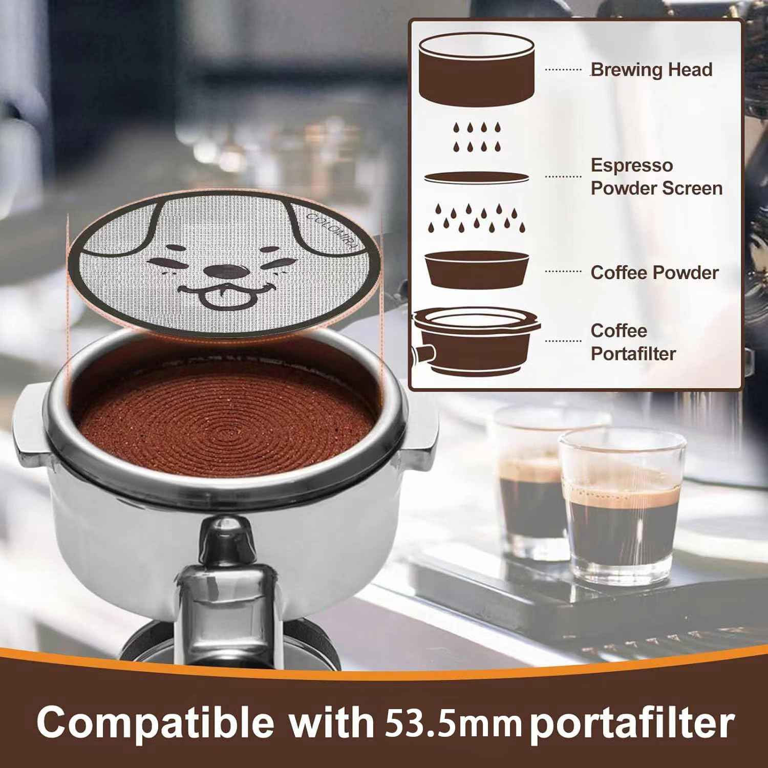 ColoMira 53.5mm Espresso Puck Screen 3-Pack, Lower Shower Screen, Metal Coffee Reusable Filter for 54mm Espresso Portafilter Basket, 1.7 Thickness(Cute Animal)