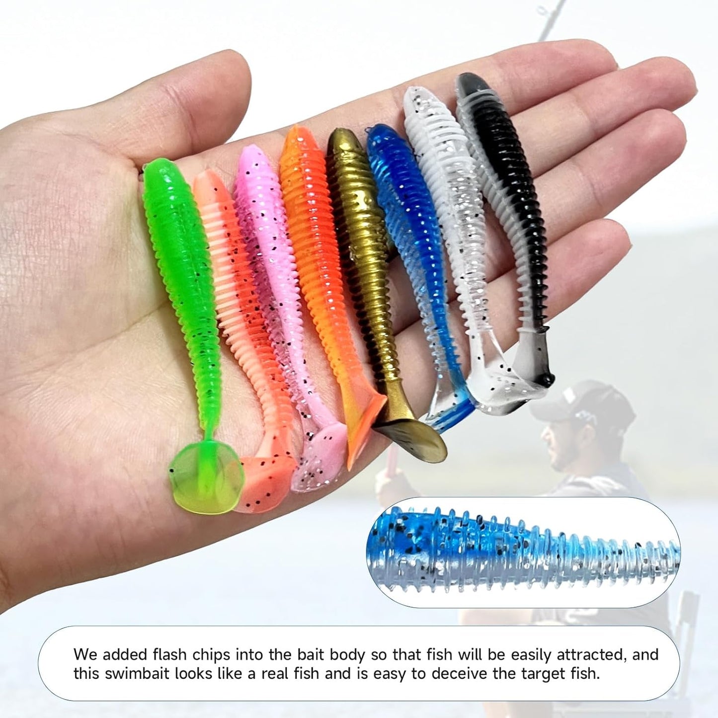 Skiennix Soft Fishing Lures - 3" Paddle Tail Swimbaits with Unique Vibrating Action | 96 Pcs in 8 Colors
