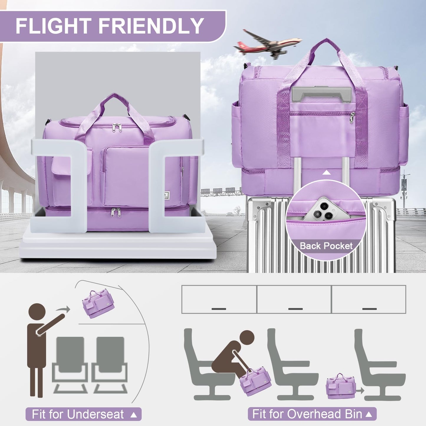 Large Travel Duffle Bag, Carry On Weekender Bag with Shoe Compartment, Gym Tote Overnight Bags for Women for Travel with Toiletry Bag