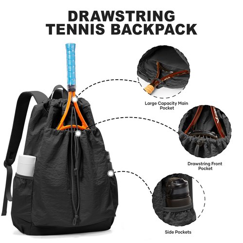 coofay Tennis Bags for Women Men Pickleball Bag Beach Tennis Racket Bag Drawstring Pickleball Tennis Backpack Badminton Bags