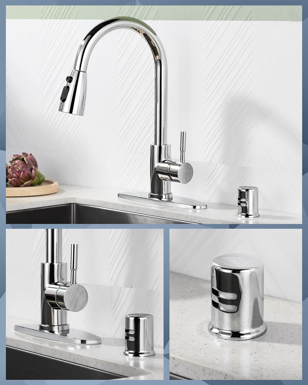 Stainless Steel Kitchen Faucet Combo with Water Filter - Brushed Nickel Sink Faucet for RO Systems