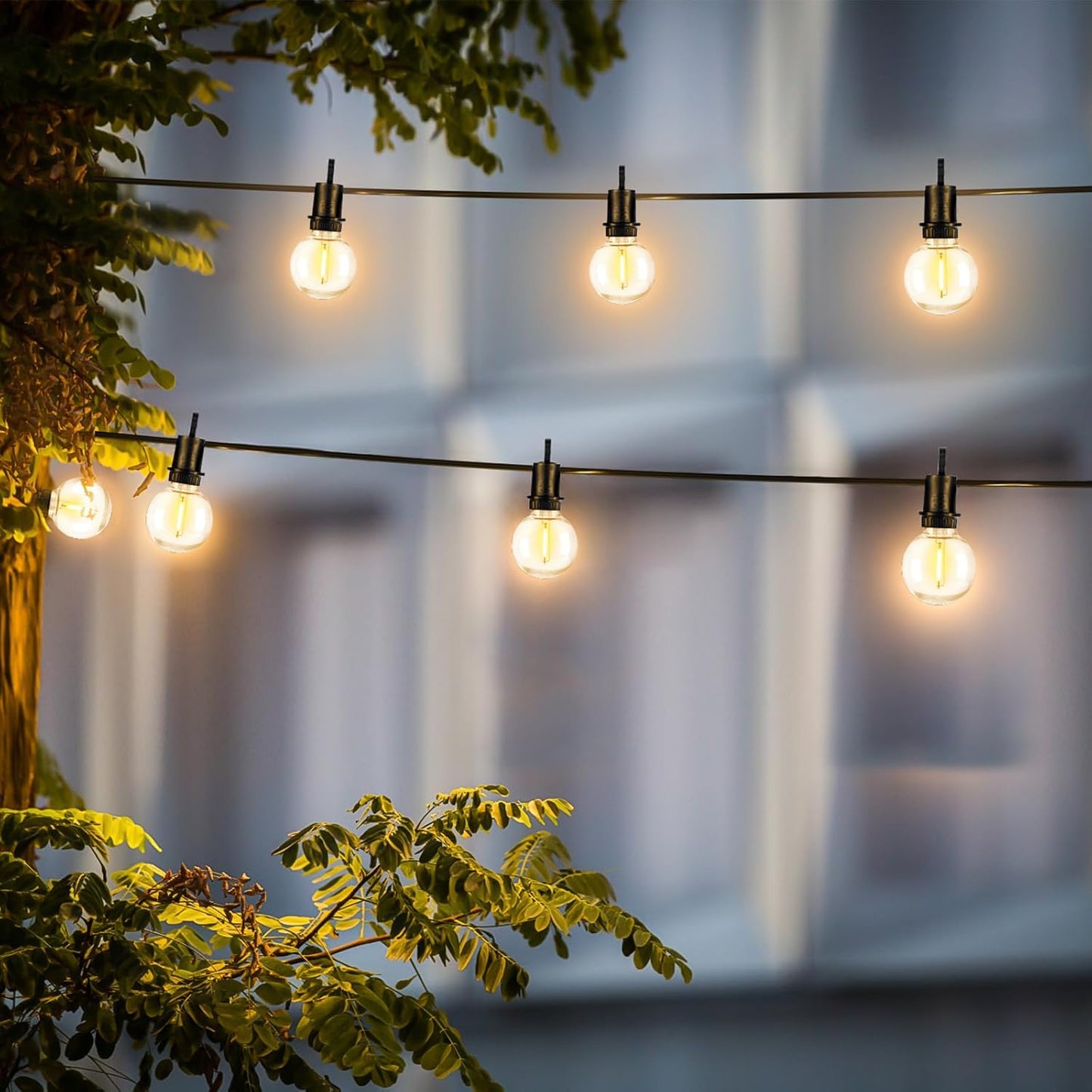 100FT Solar Powered String Lights with Remote - Waterproof G40 Patio Lights, 30 Shatterproof Bulbs, 3 Modes for Camping & Backyard