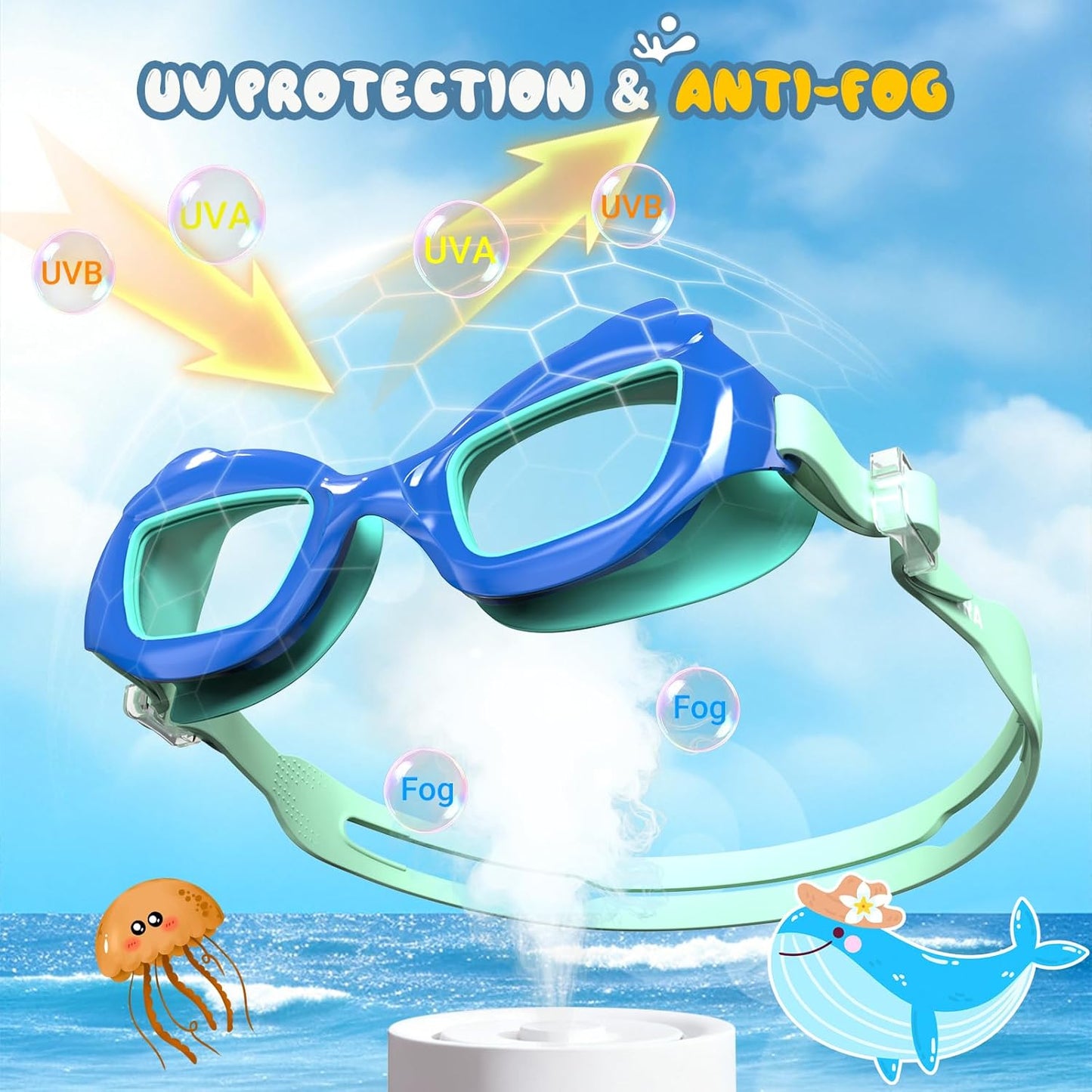 Skiennix Kids Swim Goggles - 2 Pack Anti-Fog UV Protection for Ages 3-10 | Easy Clip Design