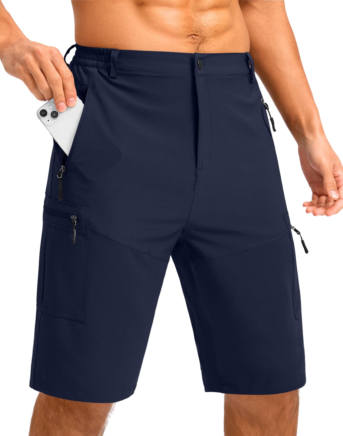 Pudolla Men's Hiking Shorts 11" Lightweight Cargo Work Shorts for Men Summer Travel Golf Casual Outdoor with 5 Pockets(Navy Large)