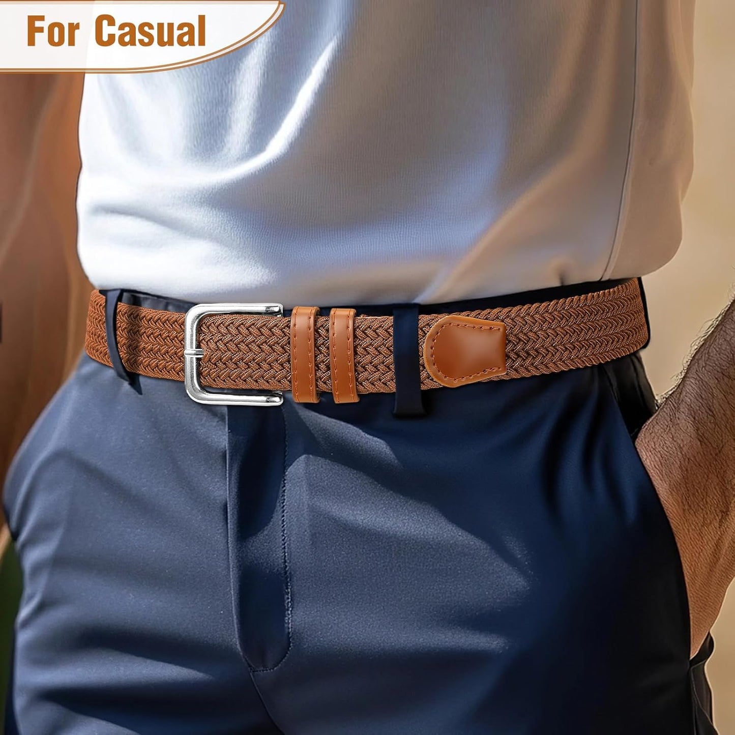 Skiennix Men's Braided Stretch Belt - Versatile for Golf, Casual Shorts & Jeans