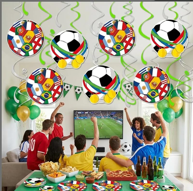 Soccer Party Hanging Swirl Decorations - 15 Piece Football Theme Set