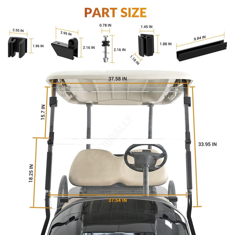 CLUBRALLY Golf Cart Windshield, Fold Down and Anti-UV Windshield Kit for 2004-Up Club Car Precedent/ Tempo/ Onward Golf Cart, 37.5"W X 31.9"H, Clear