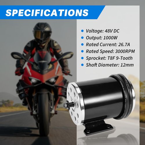 Lazenta MY1020 48V Electric Scooter Brushed Motor 1000W 9 Teeth Compatible with Electric Scooter E-Bike Motorcycle Bicycle Mini Bike Go Kart ATV Tricycle,with Base