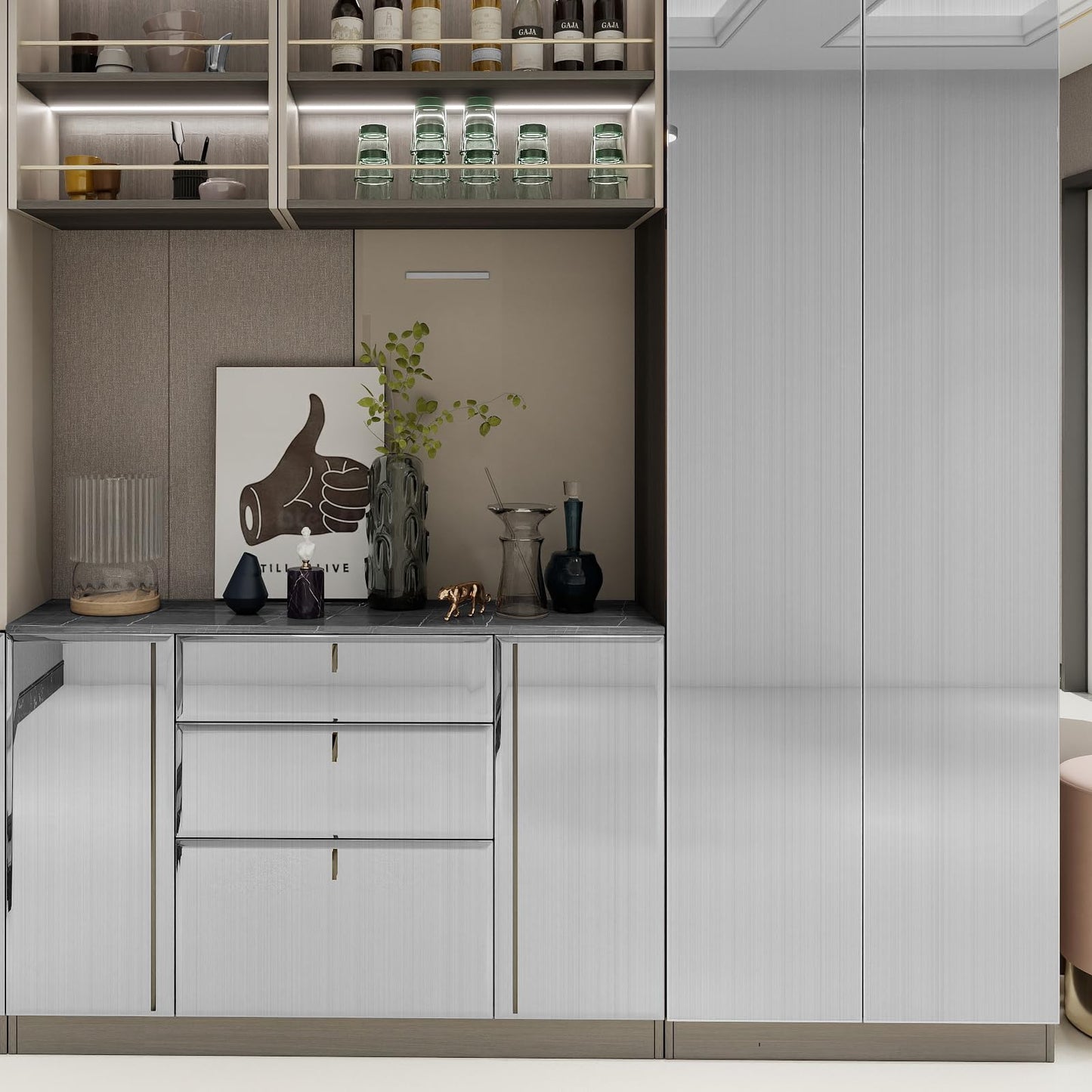 Uooar Silver Stainless Steel Contact Paper 15.7"×120" Peel and Stick Metallic Wallpaper for Countertop Fridge Dishwasher Cabinets