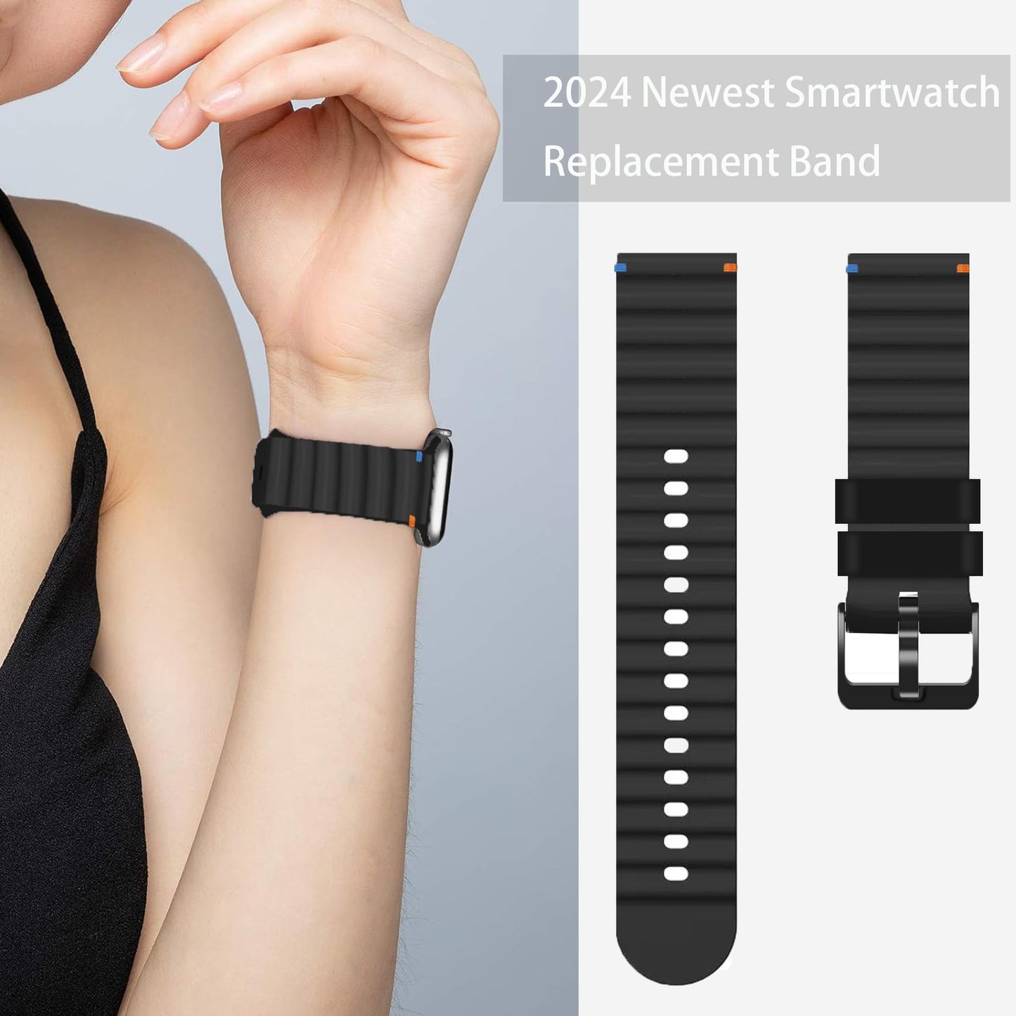 Lamshaw Compatible for Shock Clock 3 Bands, New Silicone Woven Line Adjustable Replacement Strap Compatible for Pavlok Shock Clock 3 (Black)