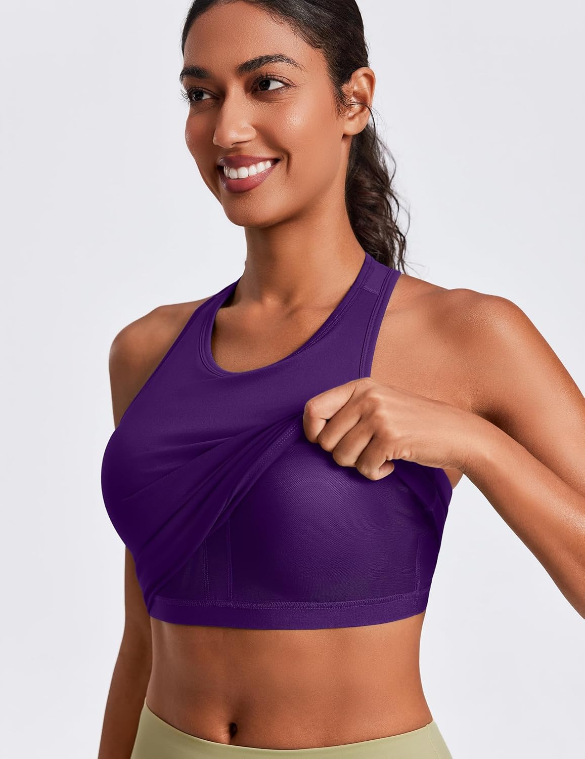 PINSPARK Workout Tops for Women - Racerback Tank with Built-In Bra | Waist-Length Yoga Shirt
