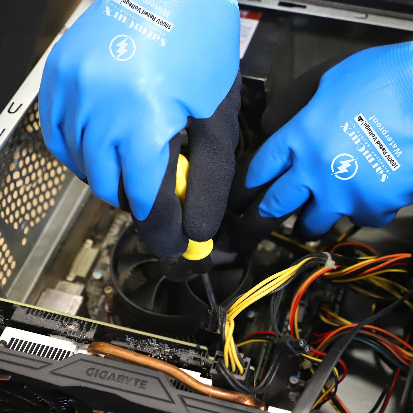 Electrician Insulated Gloves 1000V High Voltage, Waterproof for Palm Rubber Non-Slip Electrical Gloves (Blue, 1Pair-1000V)