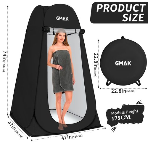 GMAK Pop Up Privacy Shower Tent, Portable Pop Up Beach Dressing Changing Room UV/Rain Outdoor Privacy Shelter Camping Tent, Shower Room Toilet Shelters for Outdoor Hiking Beach Picnic Fishing, Black