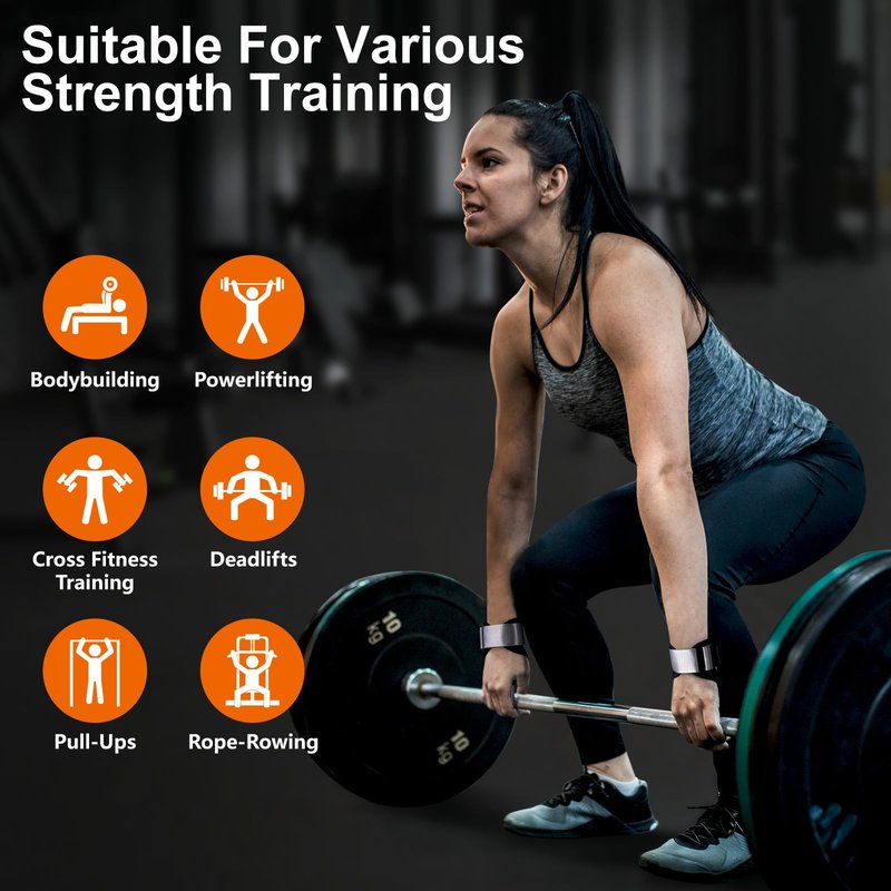 JOBGAIN Weight Lifting Wrist Straps, Double Layer Leather Wrist Strap for Deadlift and Powerlifting, Adjustable Neoprene Padded Wrist Wraps, for Men & Women, 1 Pair, Grey