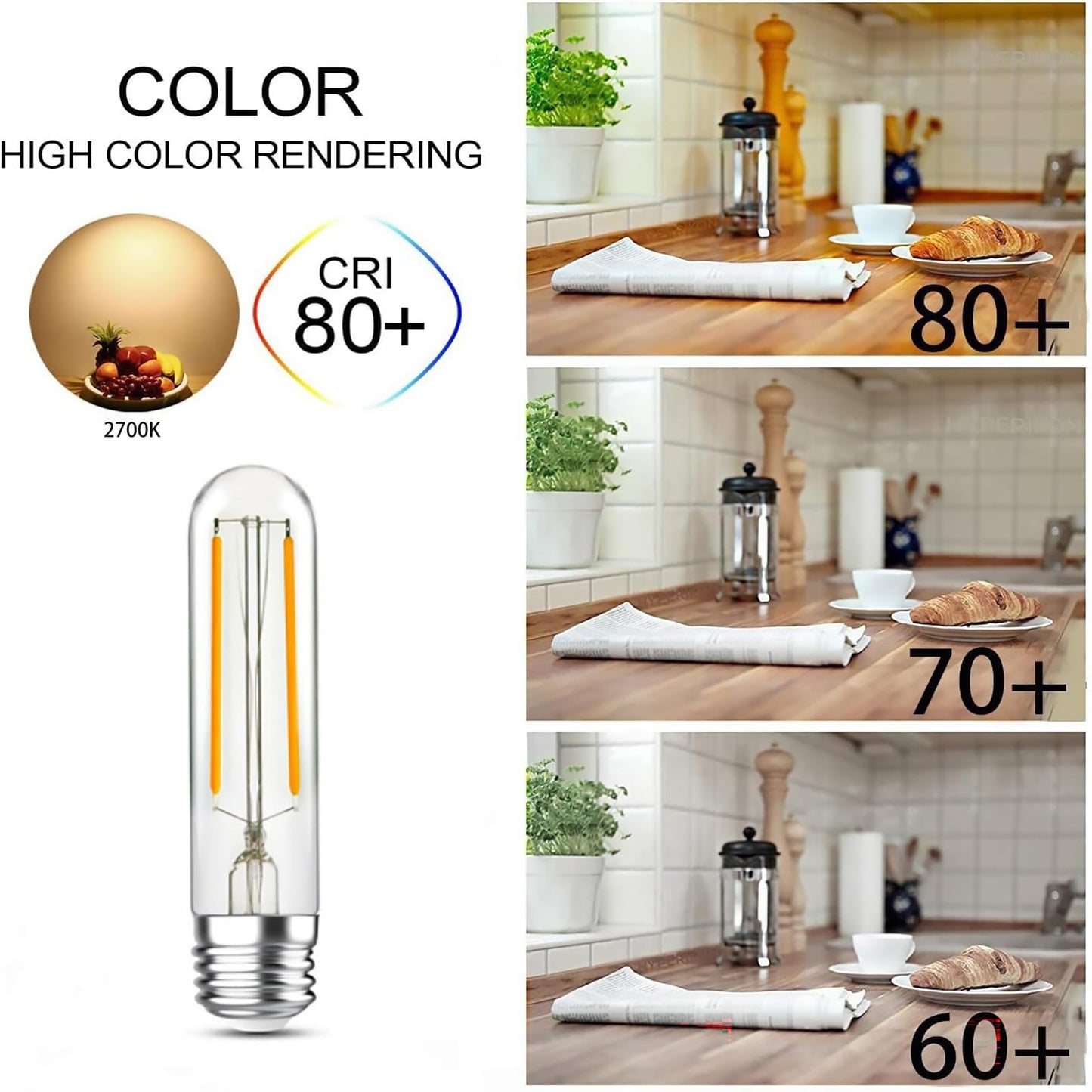 LHYueTong T10 LED Light Bulbs, Non dimmable E26 Edison Bulb, 4W Equals 40W Equivalent, Warm White, 2700K, 350LM for Rustic Pendant, Chandeliers, Wall Sconces,Vanity, Pack of 6