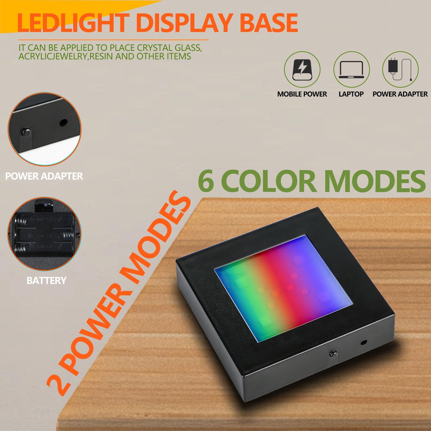 ZEERSHEE LED Light Display Base for Crystal 3D Glass Art, 7 Lighting Mode Color Change Square Stand Base Plate Flat