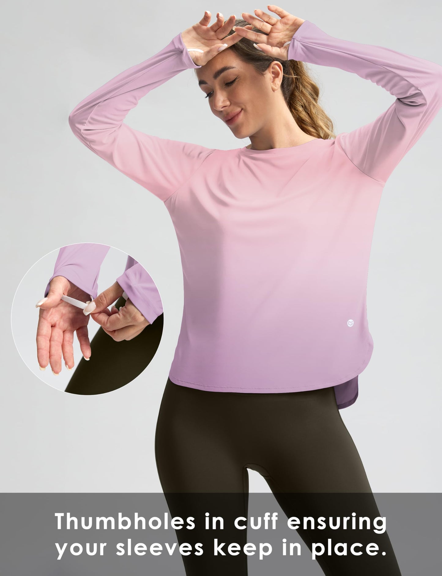 Women's Sun Shirts UPF 50+ Long Sleeve UV Protection Shirt Lightweight Quick Dry Workout Hiking Tops for Women(Pink/Purple Gradient,L)