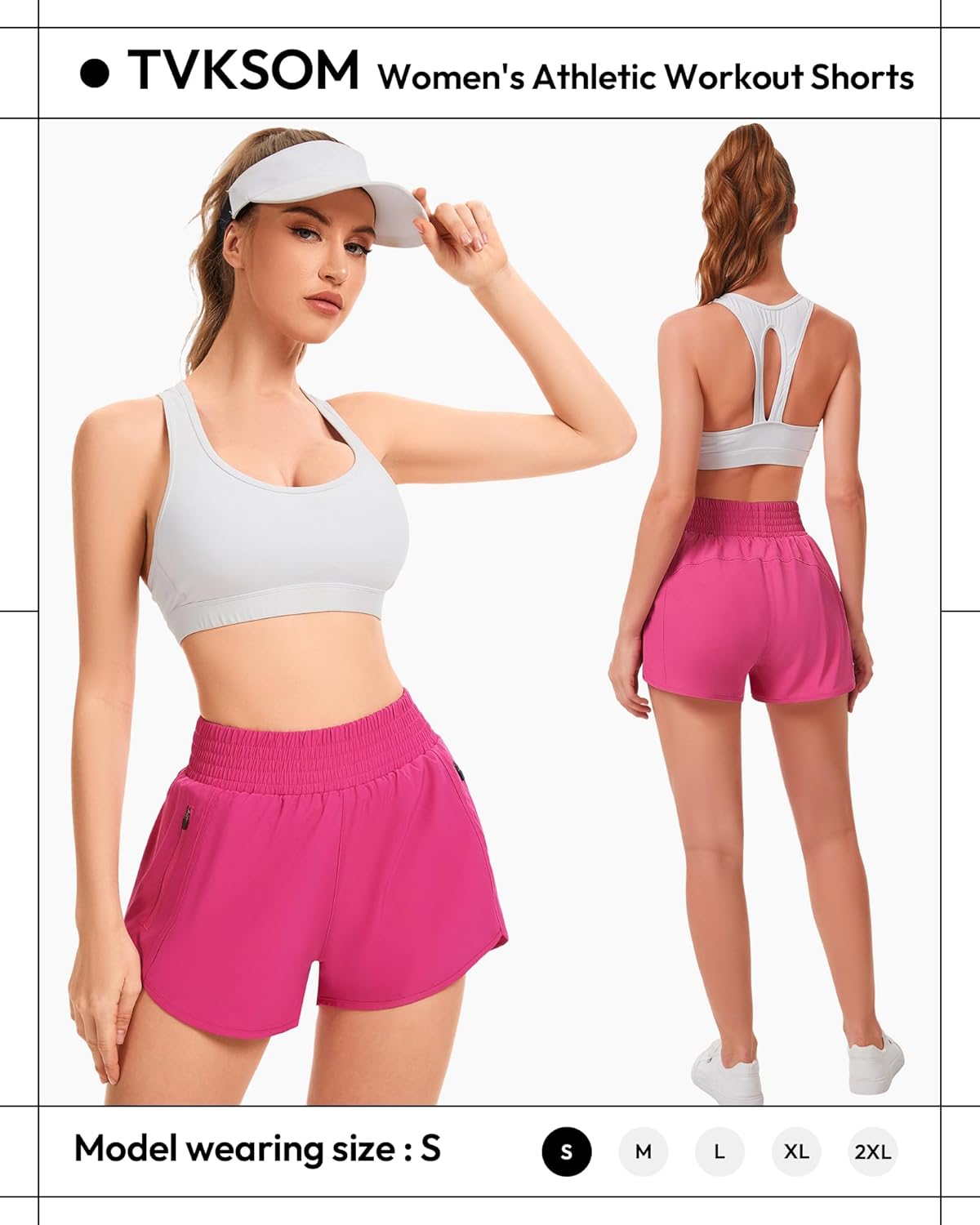 TVKSOM Women's High-Waisted Athletic Workout Shorts - Zipper Pockets for Gym & Running