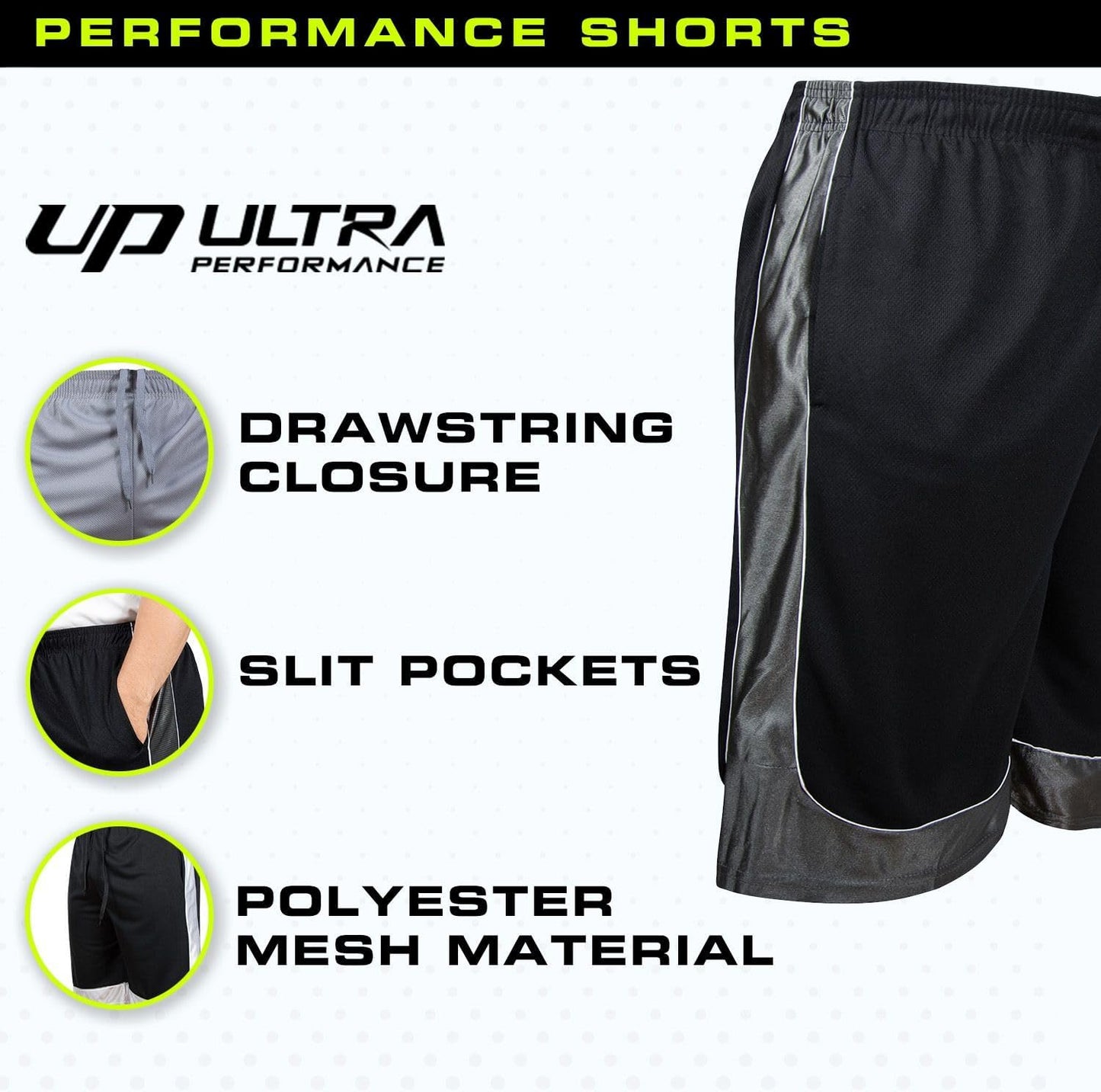 Ultra Performance Men's Athletic Gym Shorts - 5 Pack for Basketball Workouts | Sizes S-5X
