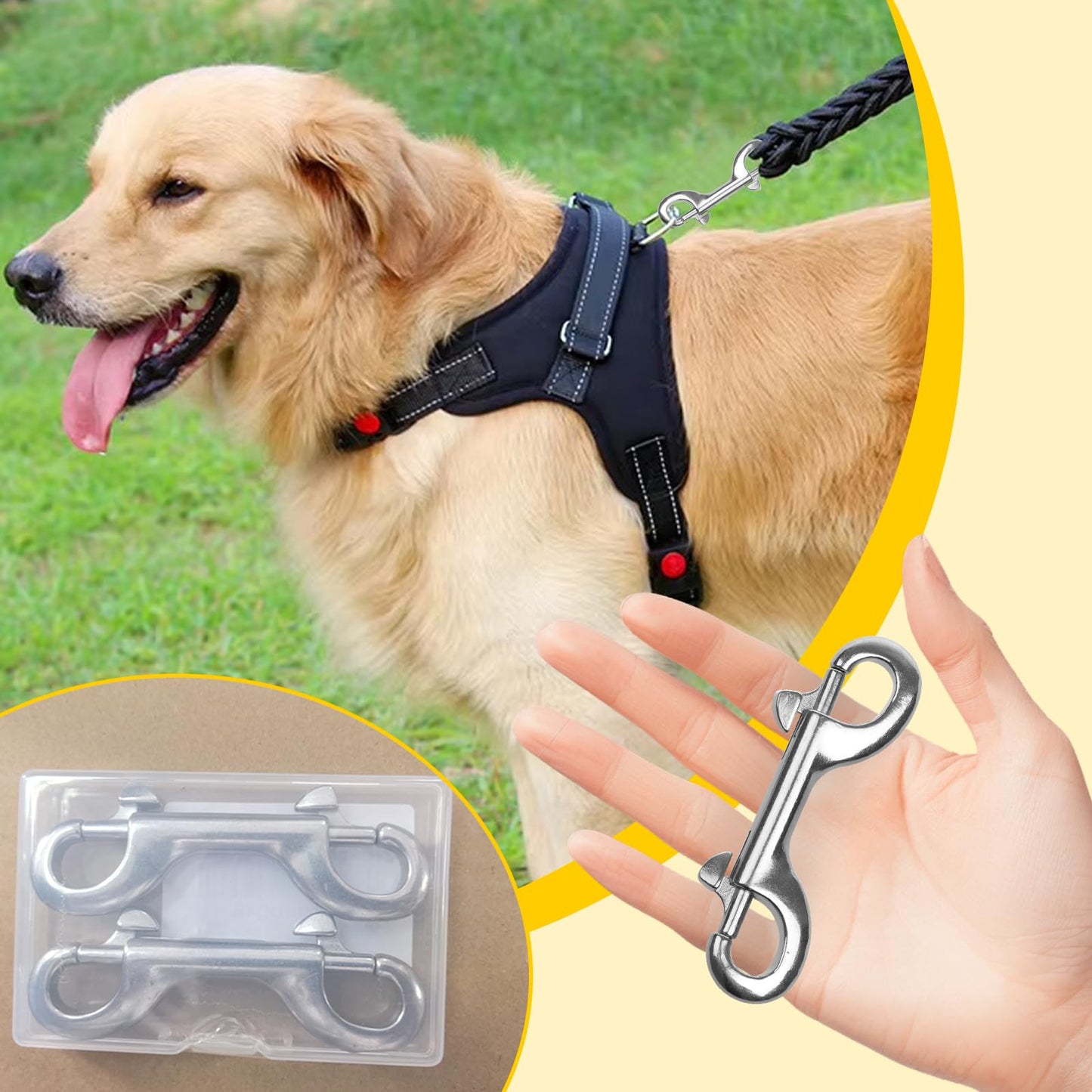 YUEARN Double Ended Bolt Snap Hook, 2-Pack 3-1/2 in 316 Stainless Steel Marine Grade Double End Trigger Snaps Metal Clips for Dog Leash, Key Chain, Horse Tack, Pet Feed Buckets, Diving