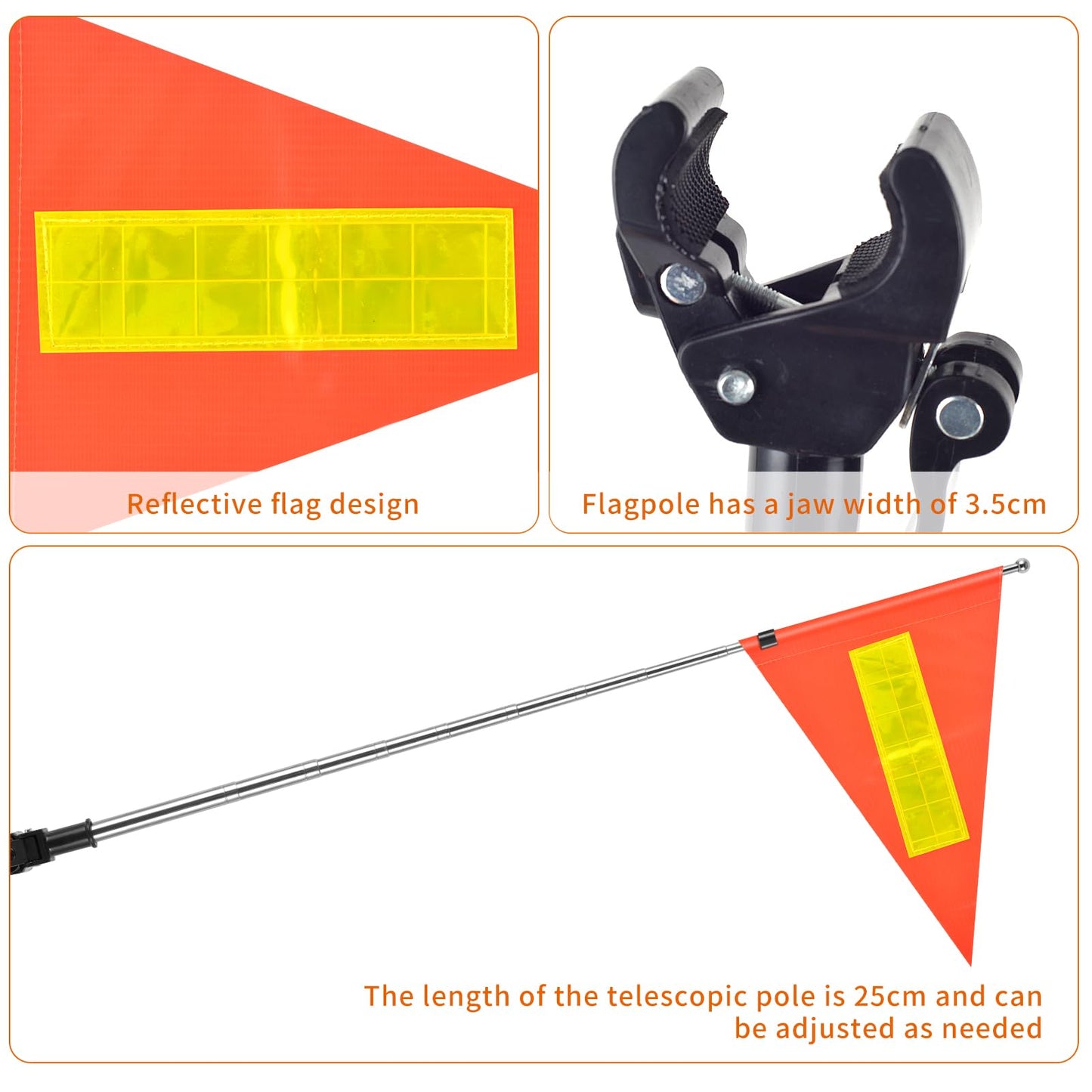 SHIQIKEJIPTY Golf Cart Flag 8.6 x 11.8 Inches Orange Safety Flag with Reflective Strips and PVC Flagpole