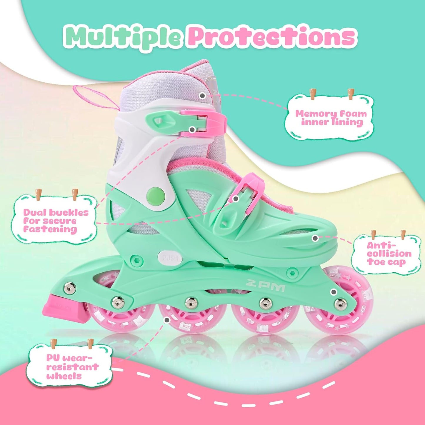 2PM SPORTS Inline Skates - Adjustable Light-Up Roller Skates for Kids Ages 4-12 | Perfect for Beginners