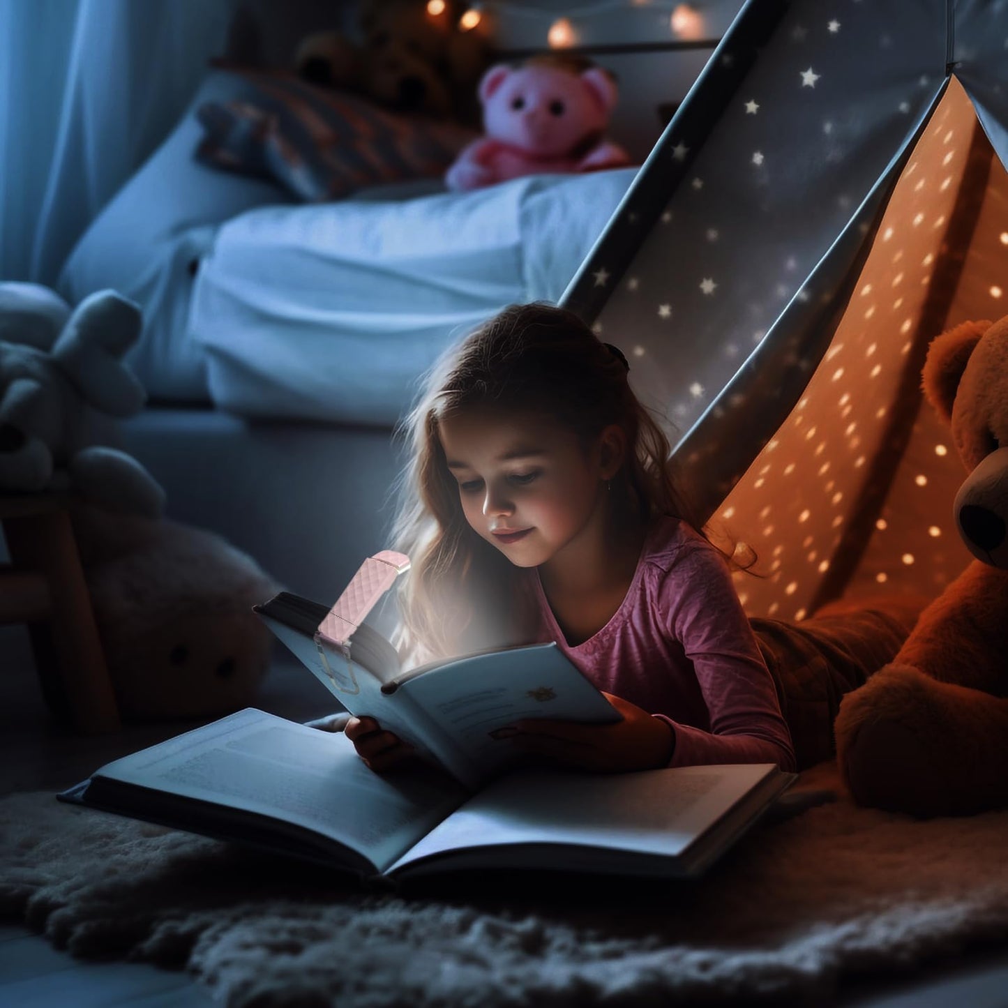 UPIHO 2PCS Book Lights for Reading at Night, Reading Accessories with Rechargeable USB Light Blue and Pink Book Light,Perfect Stocking Stuffers Gifts for Book Lovers