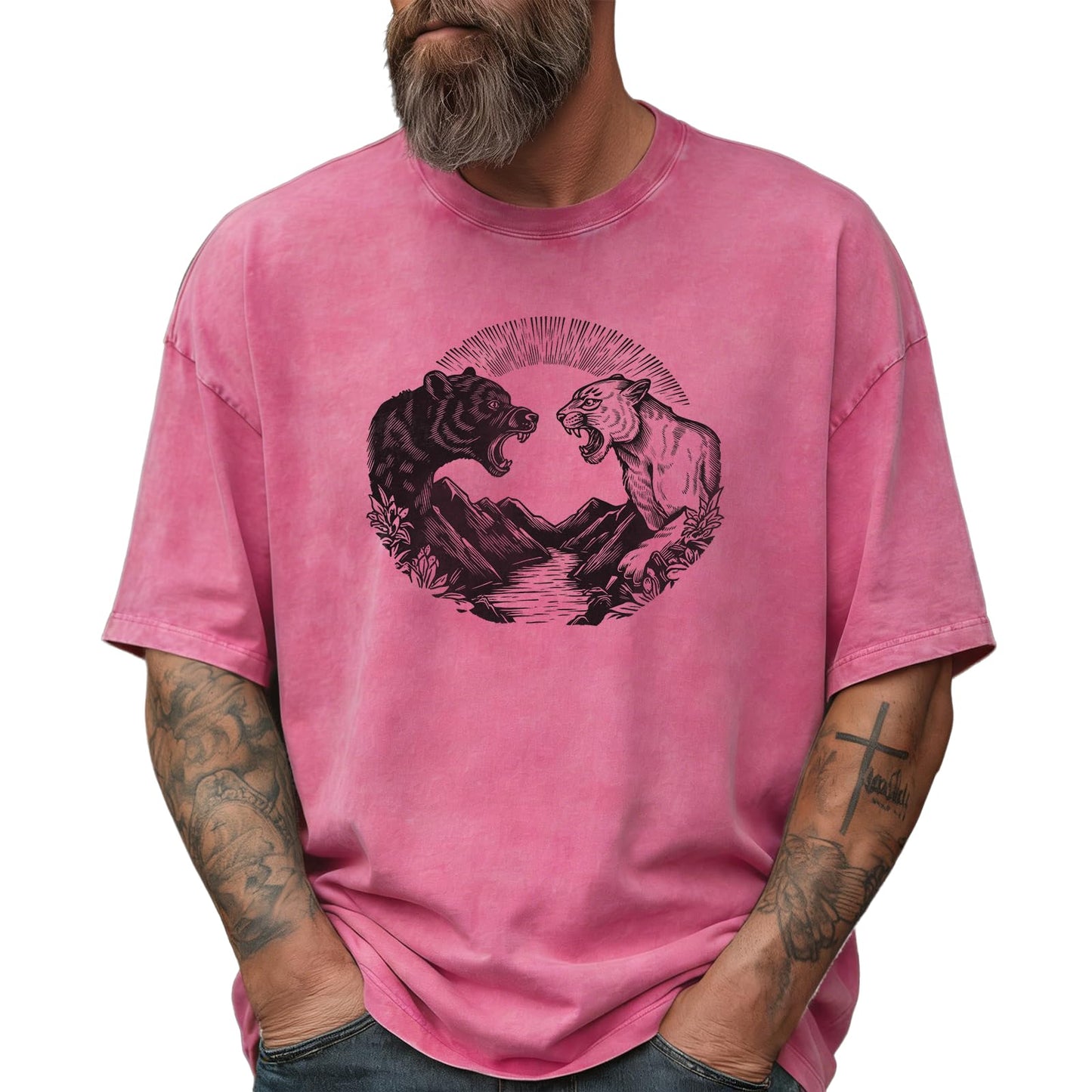 Solid Pink 100% Cotton Acid Washed Y2K Graphic Shirts Men Oversized Loose Fit 80S Rock 2026 Summer Streetwear Beach Party Breathable Quick Dry Lightweight Tee Shirts,2XL