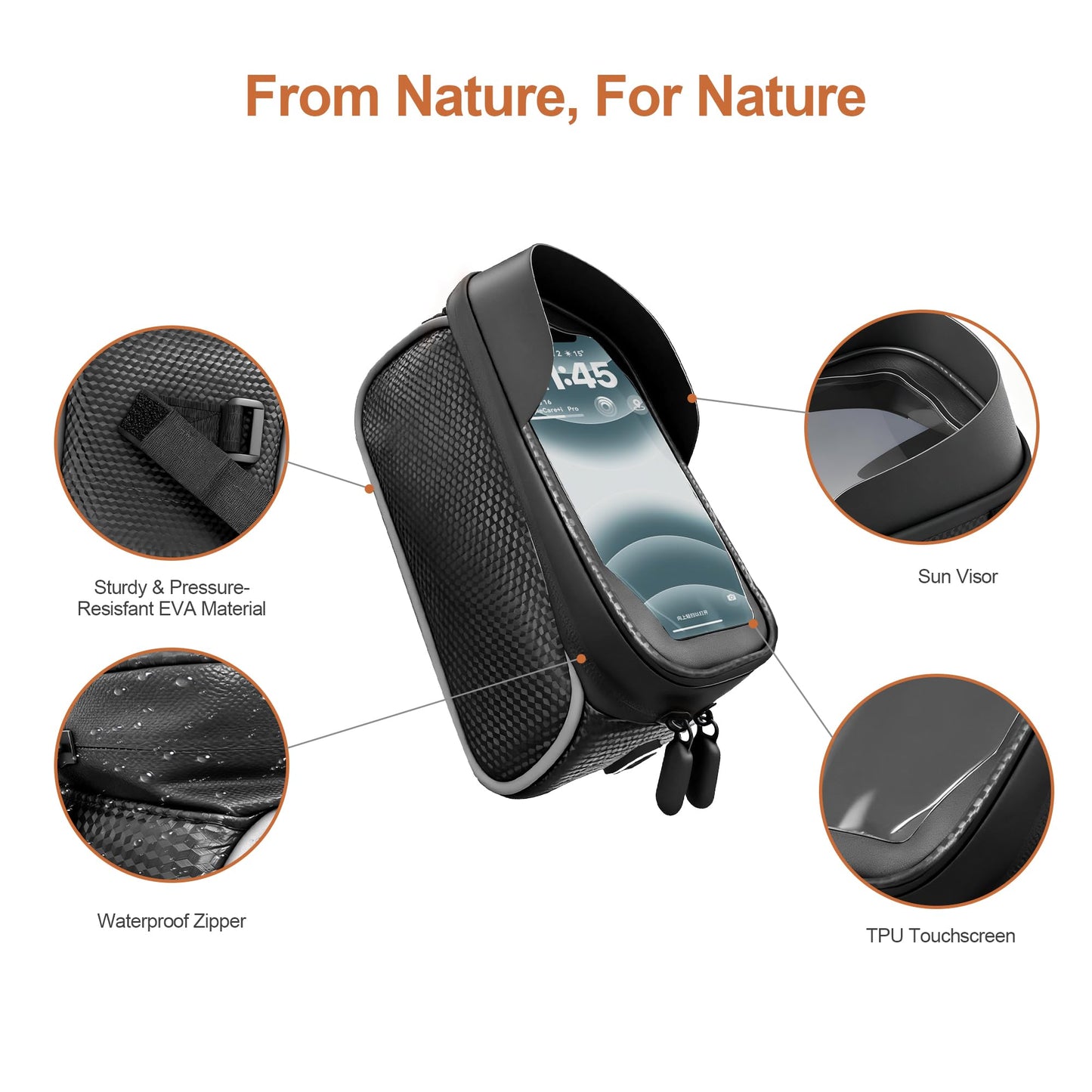 SunHalo Gear Waterproof Bike/eBike/Frame Bag,Bike Front Bag for Handlebar,Electric Bike Phone Bag,Bicycle Pouch with Rain Cover,Bike Accessories Storage Bag For Compatible Phone Under 7”