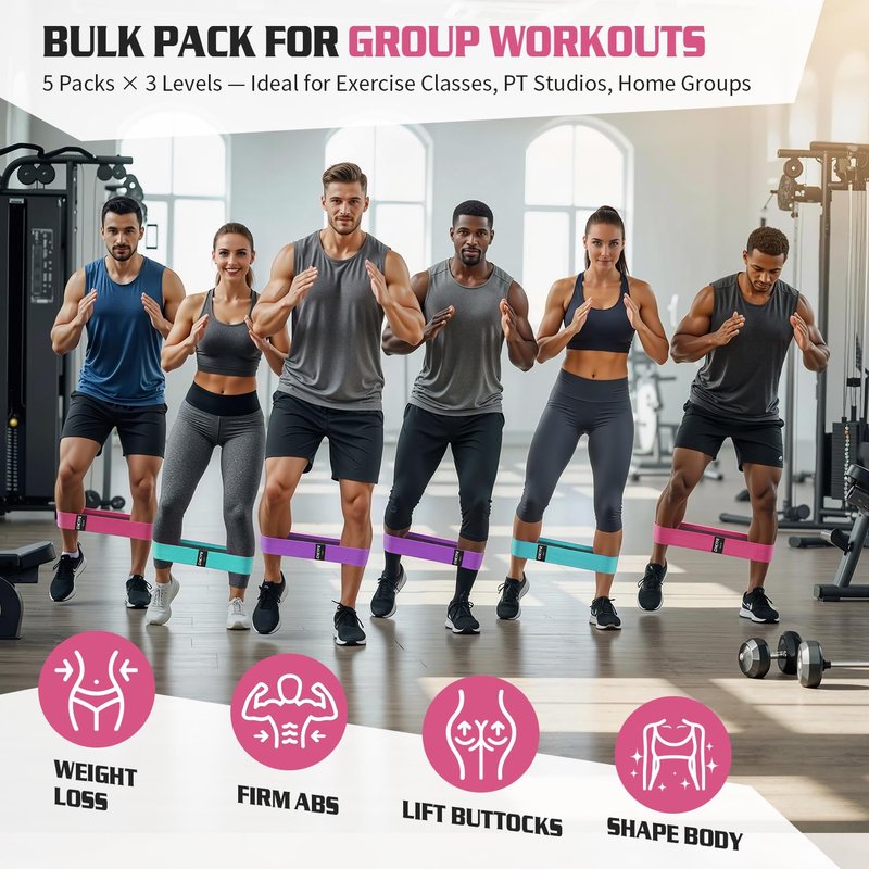 GHCTFE 15PCS Booty Bands for PT& Yoga Class, Athletes Training, Home Gym Exercise, Non-Slip Fabric Resistance Bands Bulk Set for Glute, Leg Bands for Women, 3 Resistance Levels with Carry Bag