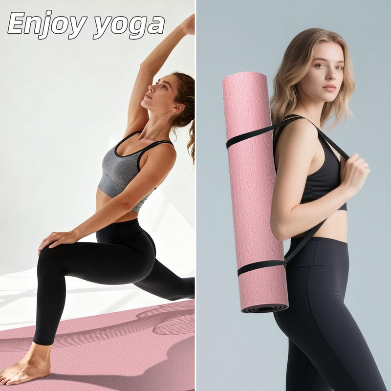 WUWAN Large Yoga Mat 75"x 40"x10mm (2/5 inch) – Extra Thick & Wide, TPE Fitness Mat, Printed Non-Slip Exercise Mat with Carrying Strap for Men & Women, Pilates, Stretching, Fitness & Workout (pink/black)