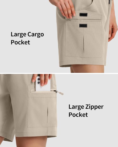 Ksmien Women's Hiking Cargo Shorts - Lightweight Quick-Dry Summer Shorts with Zipper Pockets | Ideal for Travel & Golf