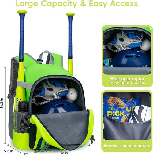 KAVIGOR 2026 Youth Baseball & Softball Bag - Ultra-Light Tball Backpack with Shoe Compartment & Helmet Holder