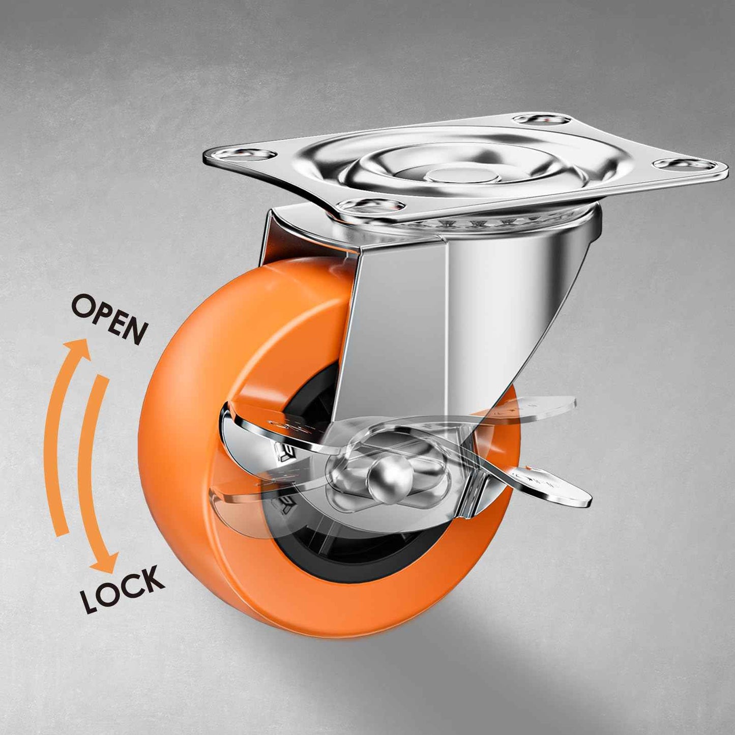 2 Inch Casters, ASHGOOB Caster Wheels with Side Brake, Locking Casters Set of 16, Industrial/Furniture Swivel Plate Caster Wheels for Workbench and Carts, Orange Polyurethane (PU) Castors (16 Pack)