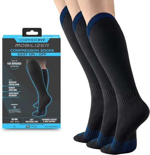 Copper Fit Mobilizer Compression Socks - Easy On & Off Design for Improved Circulation | Reduces Swelling for Men & Women