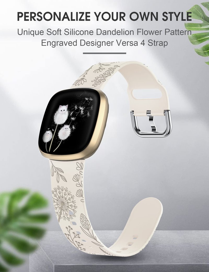 Minyee 6 Packs Floral Engraved Band Compatible with Fitbit Versa 4/Versa 3/Sense 2/Sense Band Women, Cute Soft Silicone Dandelion Flower Pattern Sport Designer Fancy Summer Strap for Versa 3