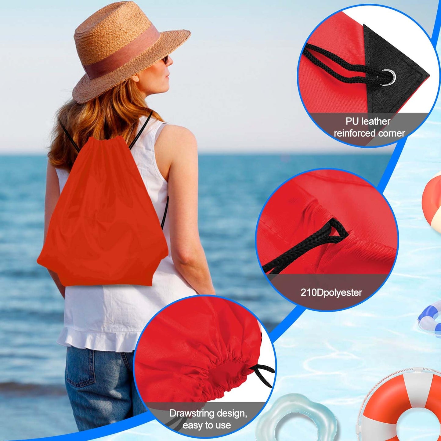 PLULON 2Pcs Drawstring Bags Bulk, Drawstring Backpack Red Black String Backpack Cinch Sack Sport Gym Backpack Bags for Yoga Traveling Outdoor Sports